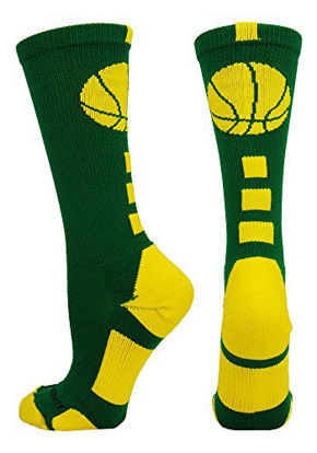 Picture of MadSportsStuff Basketball Logo Athletic Crew Socks, Large - Kelly Green/Gold
