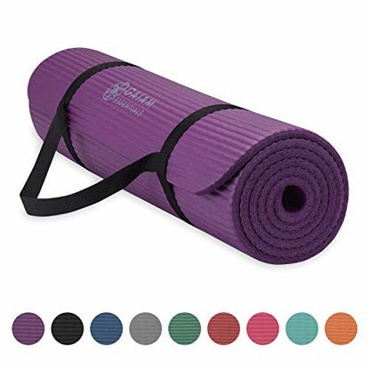 Picture of Gaiam Essentials Thick Yoga Mat Fitness & Exercise Mat with Easy-Cinch Yoga Mat Carrier Strap, Purple, 72"L x 24"W x 2/5 Inch Thick