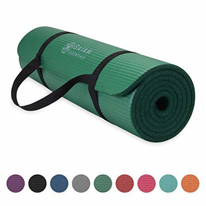 Picture of Gaiam Essentials Thick Yoga Mat Fitness & Exercise Mat with Easy-Cinch Yoga Mat Carrier Strap, Green, 72"L x 24"W x 2/5 Inch Thick