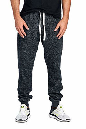 Picture of ProGo Men's Joggers Sweatpants Basic Fleece Marled Jogger Pant Elastic Waist (Small, Marled Black)
