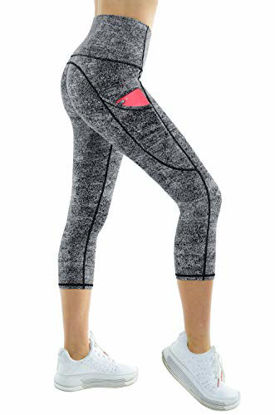 Picture of THE GYM PEOPLE Thick High Waist Yoga Pants with Pockets, Tummy Control Workout Running Yoga Leggings for Women (X-Large, Z-Capris Black & White Jacquard)
