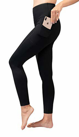 90 Degree By Reflex High Waist Fleece Lined Leggings with Side Pocket -  Yoga Pants - Black with Pocket - XS