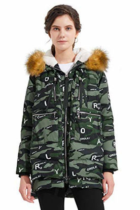 Picture of Orolay Women's Thickened Down Jacket Winter Coat with Faux Fur Hood Camo Green 2XS