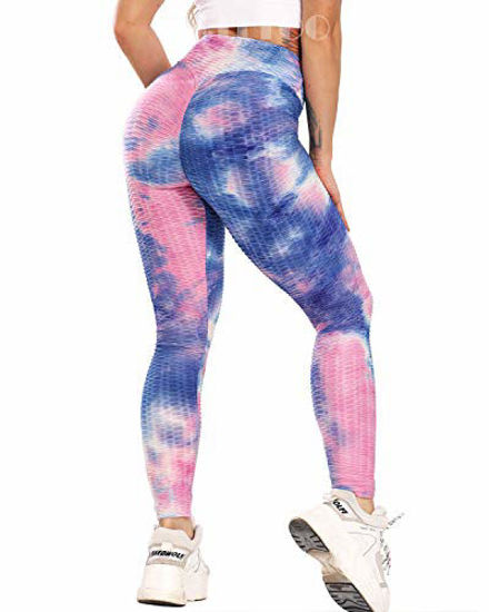 GetUSCart- FITTOO Women's High Waist Yoga Pants Tummy Control Scrunched  Booty Leggings Workout Running Butt Lift Bubble Textured Tights Dyed Blue  Pink XX-Large