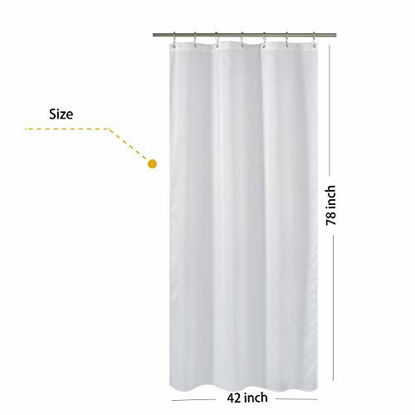 Picture of N&Y HOME Fabric Shower Curtain Liner Long Stall Size 42 Width x 78 Length inches, Hotel Quality, Washable, White Bathroom Curtains with Grommets, 42x78
