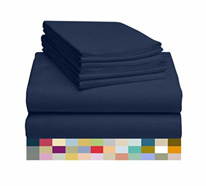 Picture of LuxClub 6 PC Sheet Set Bamboo Sheets Deep Pockets 18" Eco Friendly Wrinkle Free Sheets Hypoallergenic Anti-Bacteria Machine Washable Hotel Bedding Silky Soft - Navy King