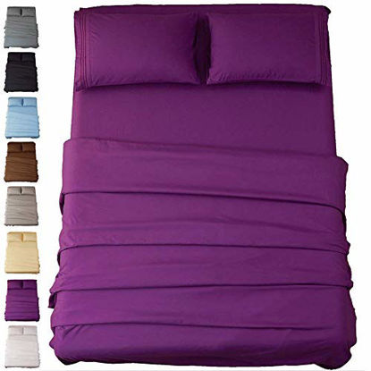 Picture of SONORO KATE Bed Sheet Set Super Soft Microfiber 1800 Thread Count Luxury Egyptian Sheets 16-Inch Deep Pocket Wrinkle and Hypoallergenic-4 Piece(King Purple)