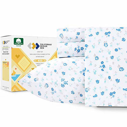 Picture of California Design Den Luxury 400-Thread-Count 100% Cotton Sheet Set - 4 Piece Blooming Meadows Full Size Bedding, Long Staple Premium Cotton Yarns Sateen Weave, Deep Pocket Fits Mattress 16 Inches