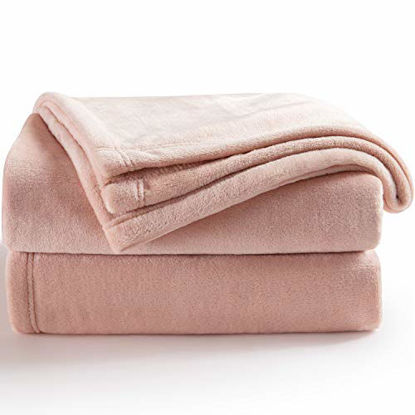 Picture of Bedsure Flannel Fleece Blanket Throw Size (50 x60 inch), Dusty Pink Rose Gold Blush- Lightweight Blanket for Sofa, Couch, Bed, Camping, Travel - Super Soft Cozy Microfiber Blanket