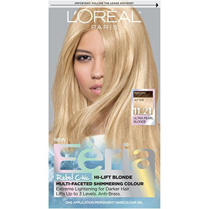 Picture of L'Oreal Paris Feria Multi-Faceted Shimmering Permanent Hair Color, 11.21 Bad to the Blonde (Ultra Pearl Blonde), Pack of 1, Hair Dye