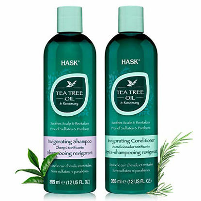 Picture of HASK TEA TREE OIL & ROSEMARY Shampoo and Conditioner Set Soothing and Restoring for all hair types, color safe, gluten-free, sulfate-free, paraben-free - 1 Shampoo and 1 Conditioner