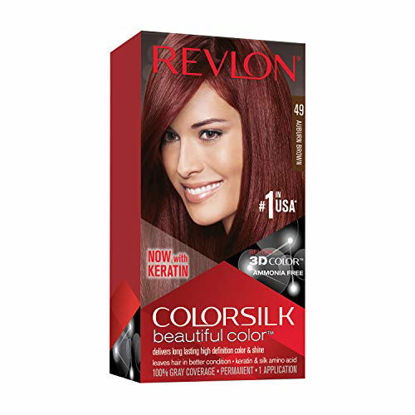 Picture of Revlon Colorsilk Beautiful Color Permanent Hair Color with 3D Gel Technology & Keratin, 100% Gray Coverage Hair Dye, 49 Auburn Brown