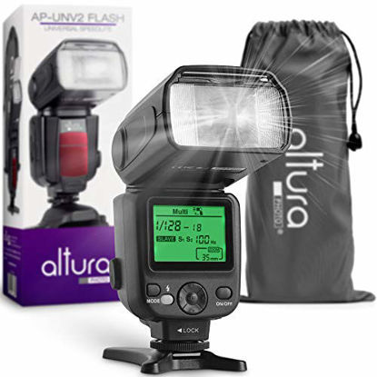Picture of Altura Photo AP-UNV2 Camera Flash Light Speedlite with LCD Display for Canon Nikon Sony Panasonic Olympus Pentax DSLR and Mirrorless Cameras Featuring a Standard Hot Shoe