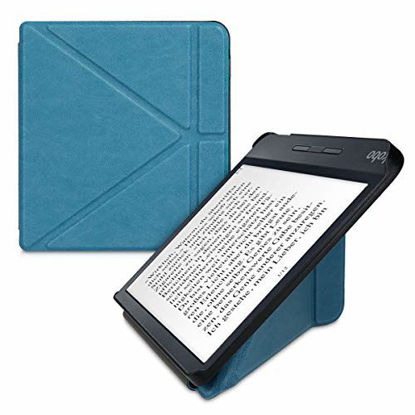 Picture of kwmobile Origami Case Compatible with Kobo Libra H2O - Ultra Slim Fit PU Leather Cover with Stand - Petrol