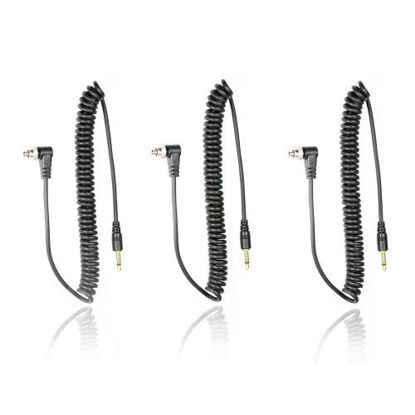 Picture of Foto&Tech 3.5 mm to Male Flash PC Sync Cable 14-Inch Coiled Cord with Screw Lock Suitable for Nikon, Canon, and Most DSLR Cameras PocketWizard Plus III/Plus II, Miniphone PC1 (3 PCS)