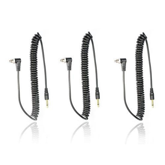 Picture of Foto&Tech 3.5 mm to Male Flash PC Sync Cable 14-Inch Coiled Cord with Screw Lock Suitable for Nikon, Canon, and Most DSLR Cameras PocketWizard Plus III/Plus II, Miniphone PC1 (3 PCS)
