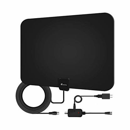 Picture of Amplified HD TV Antenna, Digital Indoor HDTV Antenna Up to 120 Mile Range, 4K HD VHF UHF Television Local Channels Detachable Signal Amplifier and 16.5ft Longer Coax Cable
