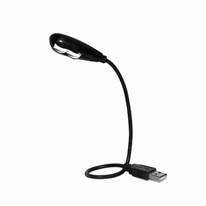 Picture of USB Reading Lamp with 2 LED Lights and Flexible Gooseneck - 2 Brightness Settings and On/Off Switch for Notebook Laptop, Desktop, PC and MAC Computer Keyboard (Black)