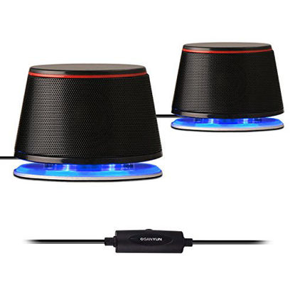 Picture of Sanyun SW102 Computer Speakers, 5Wx2, Deep Bass in Small Body, Stereo 2.0 USB Powered 3.5mm Aux Multimedia Speakers, Built-in Bottom Bass Radiators, PC Laptop Desktop Speakers, Black
