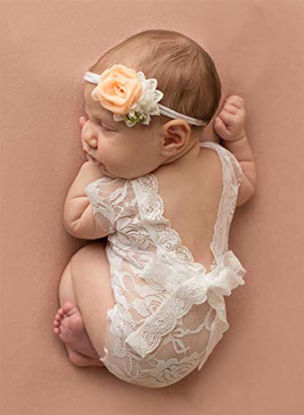 Picture of Giggle Angel Newborn Cute Baby Girl Photography Prop Vest Onesie with Bowknot (Headband is not Included)(White)