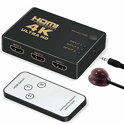 Picture of HDMI Switch 4k,GANA Intelligent 3-Port HDMI Switcher,Splitter, Supports 4K, Full HD1080p, 3D with IR Remote