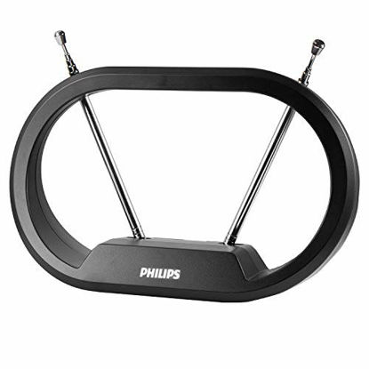 Picture of Philips Modern Loop Rabbit Ears Indoor TV Antenna, 15 inch Extendable Dipoles, 4K 1080P VHF UHF, Tabletop Antenna, Digital HDTV Antenna, Smart TV Compatible, 4ft Coaxial Cable, Black, SDV7114A/27