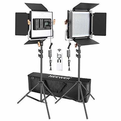 Picture of Neewer 2 Packs Advanced 2.4G 480 LED Video Light Photography Lighting Kit with Bag, Dimmable Bi-Color LED Panel with 2.4G Wireless Remote, LCD Screen and Light Stand for Portrait Product Photography