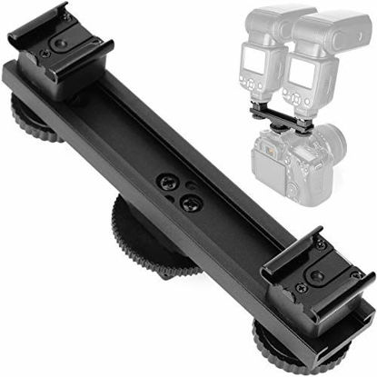 Picture of Cold Shoe Extension Bracket Dual Camera Mount, ChromLives Straight Bar Mount Dual Flash Bracket Compatible with Nikon Canon Sony Olympus DSLR Camera Camcorder DV Flash