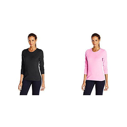 Picture of Hanes 2 Pack Long Sleeve Tee, Ebony/Pink Swish, Small/Small
