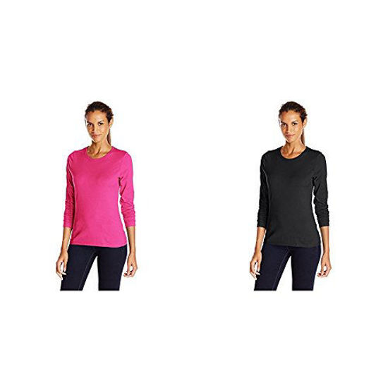 Picture of Hanes 2 Pack Long Sleeve Tee, Sizzling Pink/Ebony, Small/Small