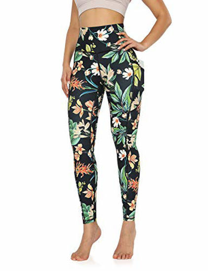 GetUSCart- ODODOS Women's Out Pockets High Waisted Pattern Yoga Pants,  Workout Sports Running Athletic Pattern Pants, Full-Length, Plus Size,  Tropical Flower, XX-Large