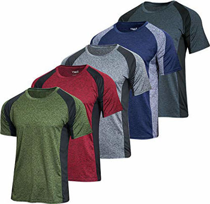 Picture of Men's Quick Dry Fit Dri-Fit Short Sleeve Active Wear Training Athletic Essentials Crew T-Shirt Fitness Gym Wicking Tee Workout Casual Sports Running Undershirt Top - 5 Pack,-Set 13,L