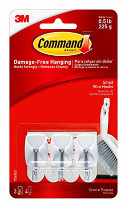 Picture of Command Wire Hooks, Small, White, 3-Hooks (17067ES), Organize Damage-Free
