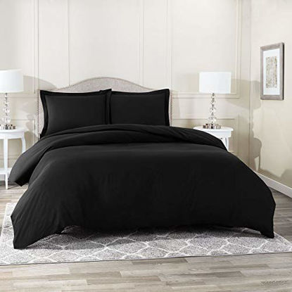 Picture of Nestl Duvet Cover 3 Piece Set - Ultra Soft Double Brushed Microfiber Hotel Collection - Comforter Cover with Button Closure and 2 Pillow Shams, Black - California King 98"x104"