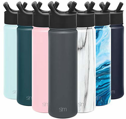 Picture of Simple Modern Insulated Water Bottle with Straw Lid Reusable Wide Mouth Stainless Steel Flask Thermos, 22oz (650ml), Graphite