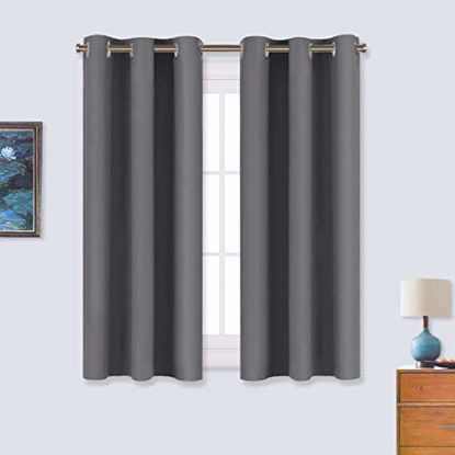 Picture of NICETOWN Bedroom Curtains Blackout Drapery Panels, Three Pass Microfiber Thermal Insulated Solid Ring Top Blackout Window Curtains/Drapes (Two Panels, 34 x 54 inches, Gray)