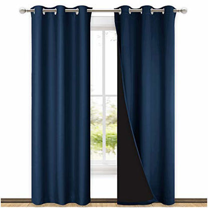 Picture of NICETOWN Complete 100% Blackout Curtain Set, Thermal Insulated & Energy Efficiency Window Draperies for Guest Room, Full Shading Panels for Shift Worker and Light Sleepers, Navy, 42W x 84L, 2 Pcs
