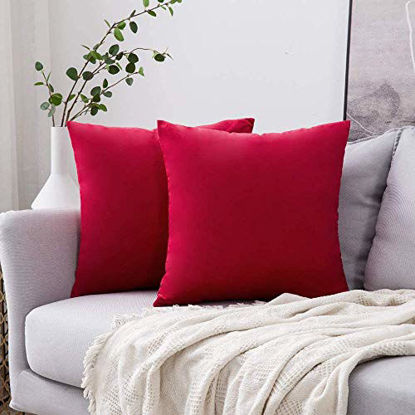 Picture of MIULEE Pack of 2 Velvet Pillow Covers Decorative Square Pillowcase Soft Solid Cushion Case for Decor Sofa Bedroom Car 24 x 24 Inch Red
