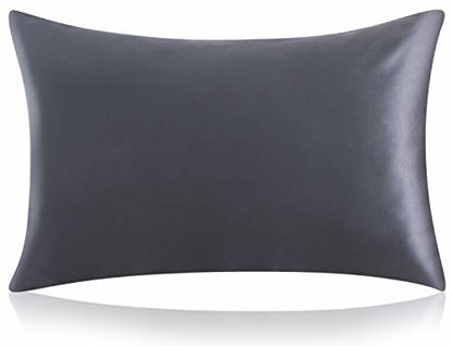Picture of ZIMASILK 100% Mulberry Silk Pillowcase for Hair and Skin,with Hidden Zipper,Both Side 19 Momme Silk,600 Thread Count, 1pc (Standard 20''x26'', Space Gray)