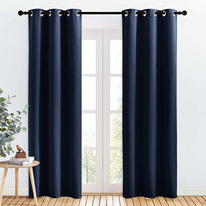 Picture of NICETOWN Blackout Curtain Panels, Window Treatment Energy Saving Thermal Insulated Solid Grommet Blackout Drapes/Draperies (Navy, 1 Pair, 34 by 84-inch)
