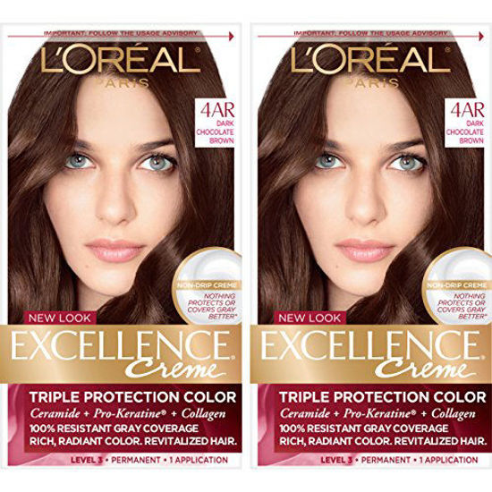GetUSCart- L'Oreal Paris Excellence Creme Permanent Hair Color, 4AR Dark  Chocolate Brown, 100% Gray Coverage Hair Dye, Pack of 2