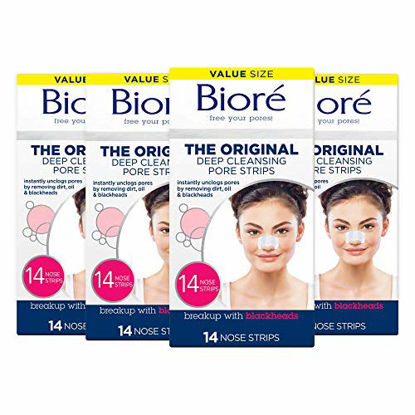 Picture of Bioré Original, Deep Cleansing Pore Strips, Nose Strips for Blackhead Removal, with Instant Pore Unclogging, 14 Count, 4-pack, features C-Bond Technology, Oil-Free, Non-Comedogenic Use