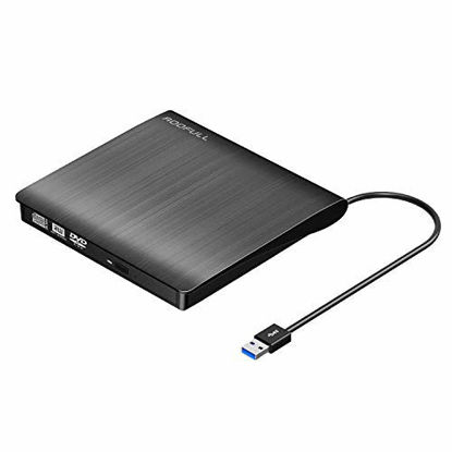 Picture of ROOFULL Premium External CD DVD Drive USB 3.0 Protable USB CD DVD ROM +/-RW Optical Player Drive Reader Writer Burner for Windows 10 Laptop and Desktop, Linux PC, MacBook Pro/Air, iMac, Black