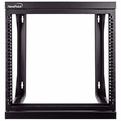 Picture of NavePoint 9U Wall Mount IT Open Frame 19 Inch Rack with Swing Out Hinged Gate Black