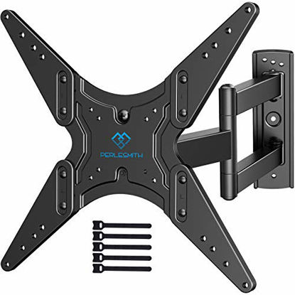 Picture of PERLESMITH TV Wall Mount for Most 26-55 Inch Flat Curved TVs with Swivels, Tilts & Extends 19.5 Inch - Wall Mount TV Bracket VESA 400x400 Fits LED, LCD, OLED, 4K TVs Up to 88 lbs, Black (PSMFK1)