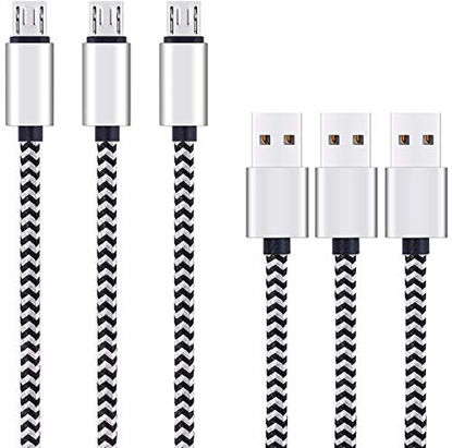 Picture of Micro USB Cable 10ft 3Pack by Ailun High Speed 2.0 USB A Male to Micro USB Sync Charging Nylon Braided Cable for Android Phone Charger Cable Tablets Wall and Car Charger Connection Silver&Blackwhite