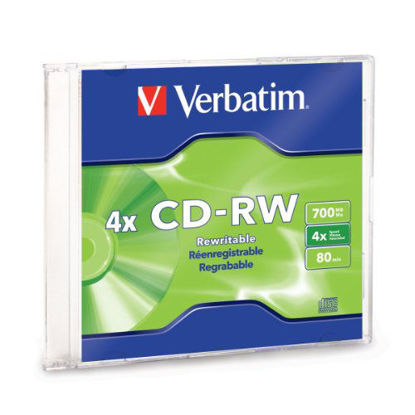 Picture of Verbatim 95117 700 MB 2x-4x 80 Minute Silver Rewritable Disc CD-RW, 1-Disc Slim Case