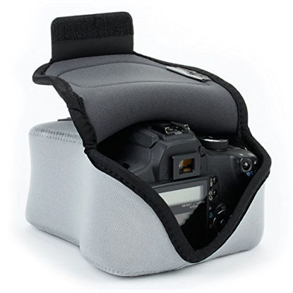 Picture of USA GEAR DSLR Camera Sleeve Case (Gray) with Neoprene Protection, Holster Belt Loop and Accessory Storage - Compatible with Nikon D3400, Canon EOS Rebel SL2, Pentax K-70 and Many More