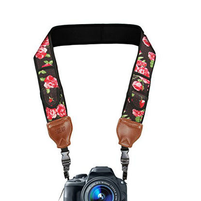 Picture of USA GEAR TrueSHOT Camera Strap with Floral Neoprene Pattern , Accessory Pockets and Quick Release Buckles - Compatible With Canon , Nikon , Sony and More DSLR , Mirrorless , Instant Cameras