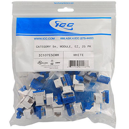 Picture of ICC CAT5e RJ45 Keystone Jack for EZ Style, White, 25-Pack